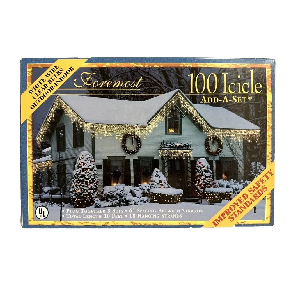 100 Icicle Add-A-Set Foremost Christmas Lights String Outdoor-Indoor NEW IN BOX